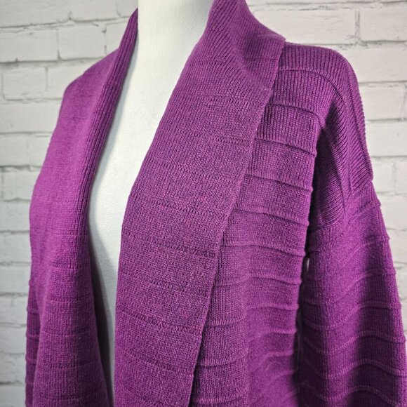 WOMENS ROYAL ROBBINS PURPLE RIBBED CARDIGAN WATERFALL COLLAR EGGPLANT COLOR MED - Picture 7 of 8